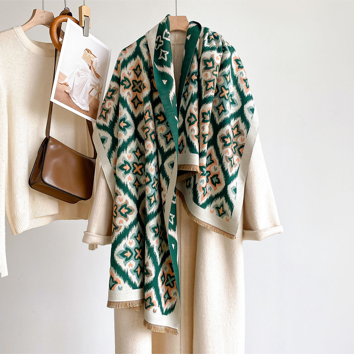 Woven Scarf Blanket - 여성용 리버시블 인조 캐시미어 스카프 겨울용