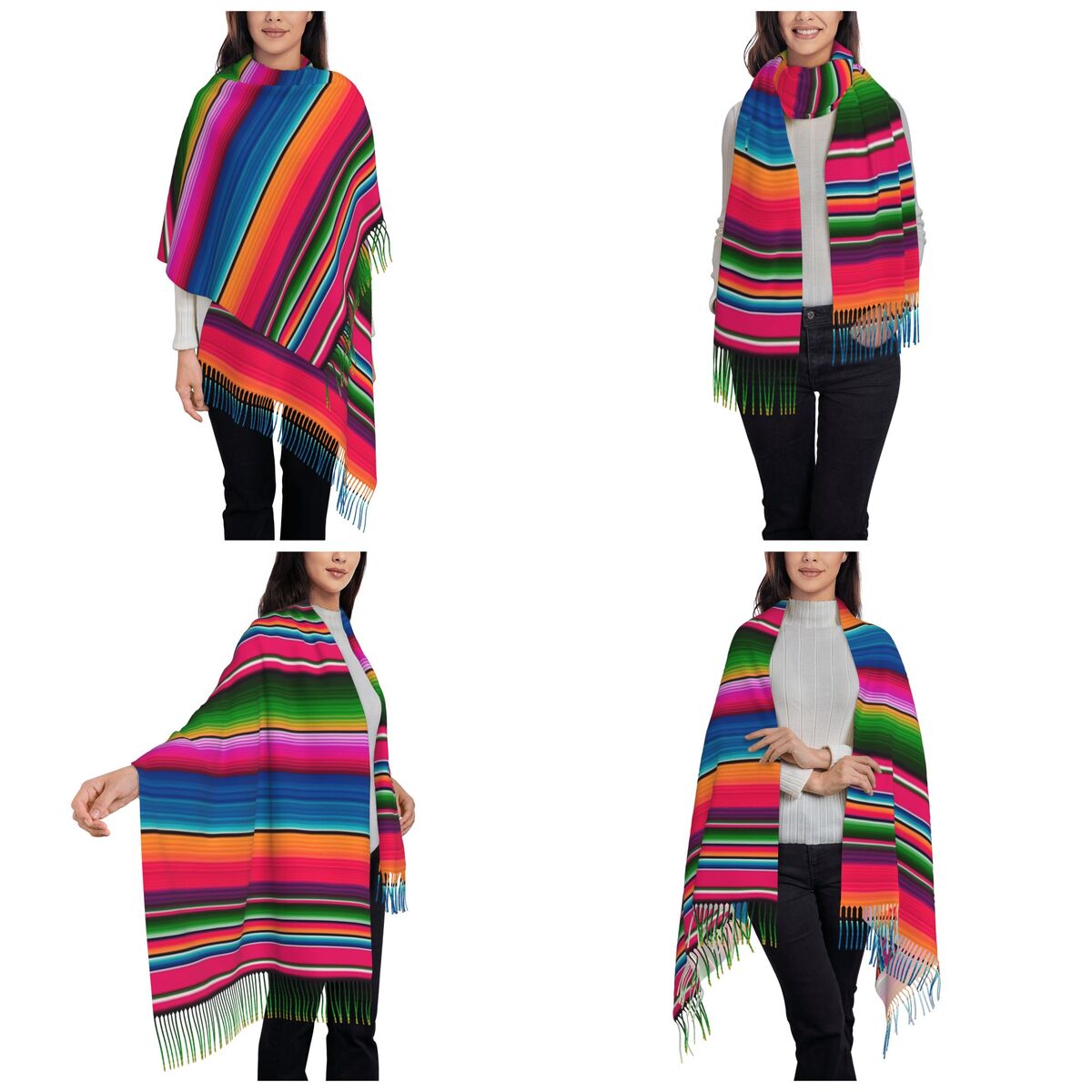 멕시코 담요 스트라이프 피에스타 세라페 스카프 태슬 스 - Woven Scarf Blanket 리뷰 및 가격