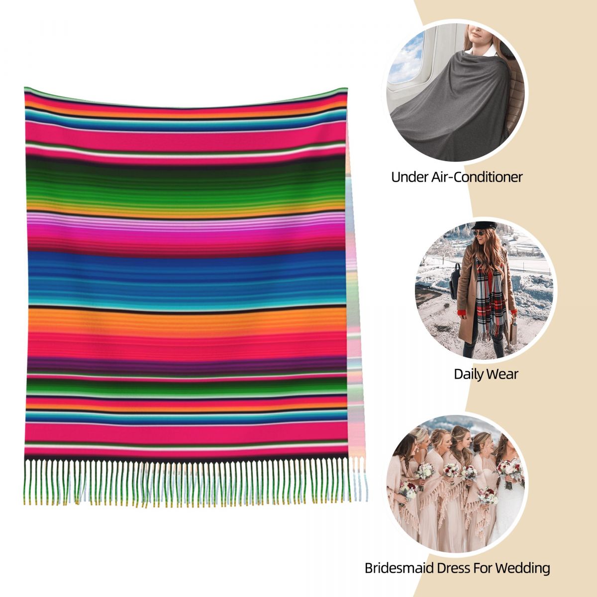 멕시코 담요 스트라이프 피에스타 세라페 스카프 태슬 스 - Woven Scarf Blanket 리뷰 및 가격