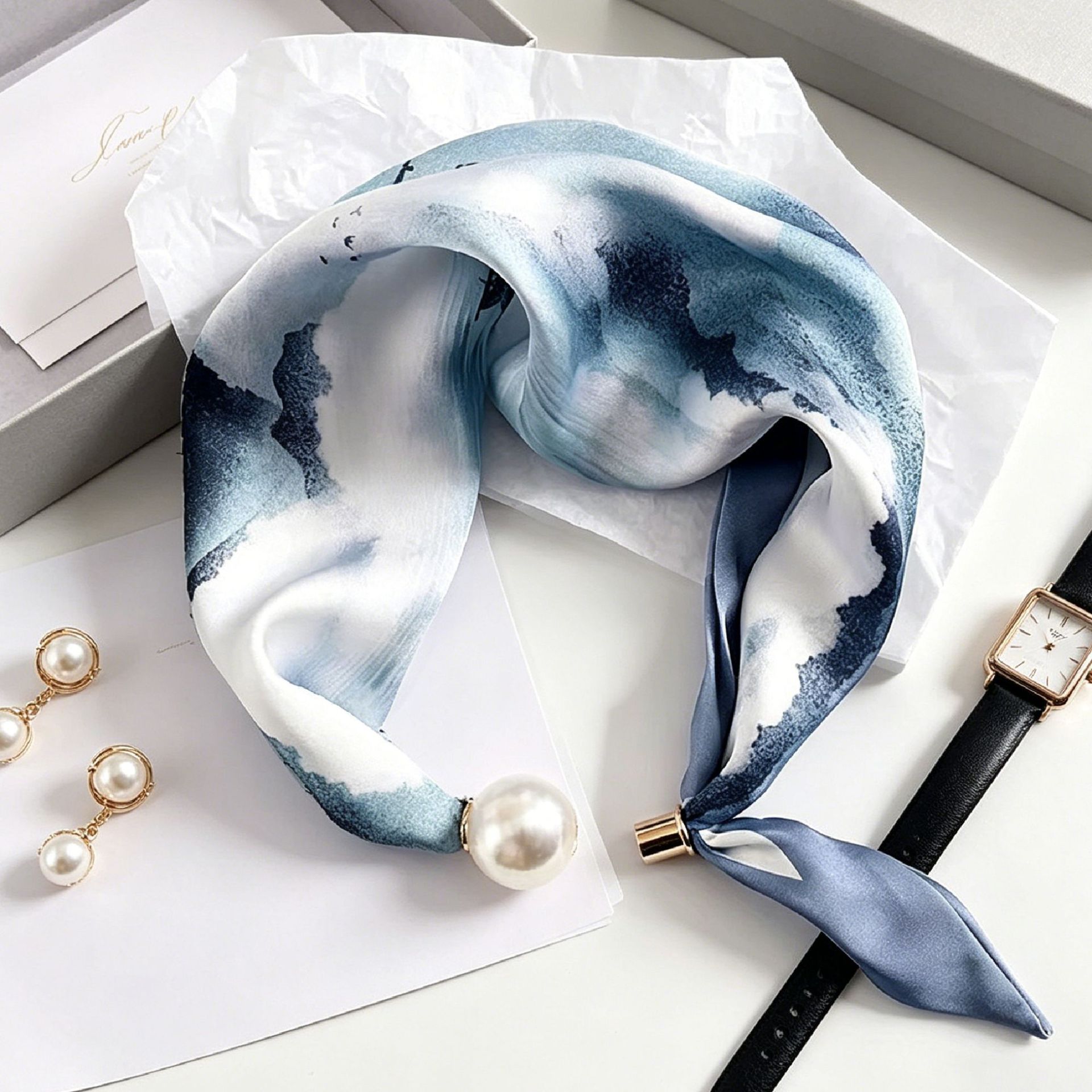 우아하고 세련된 진주 줄무늬 스카프 여성 패션 편리한  - Silk Neck Scarf 리뷰 및 가격