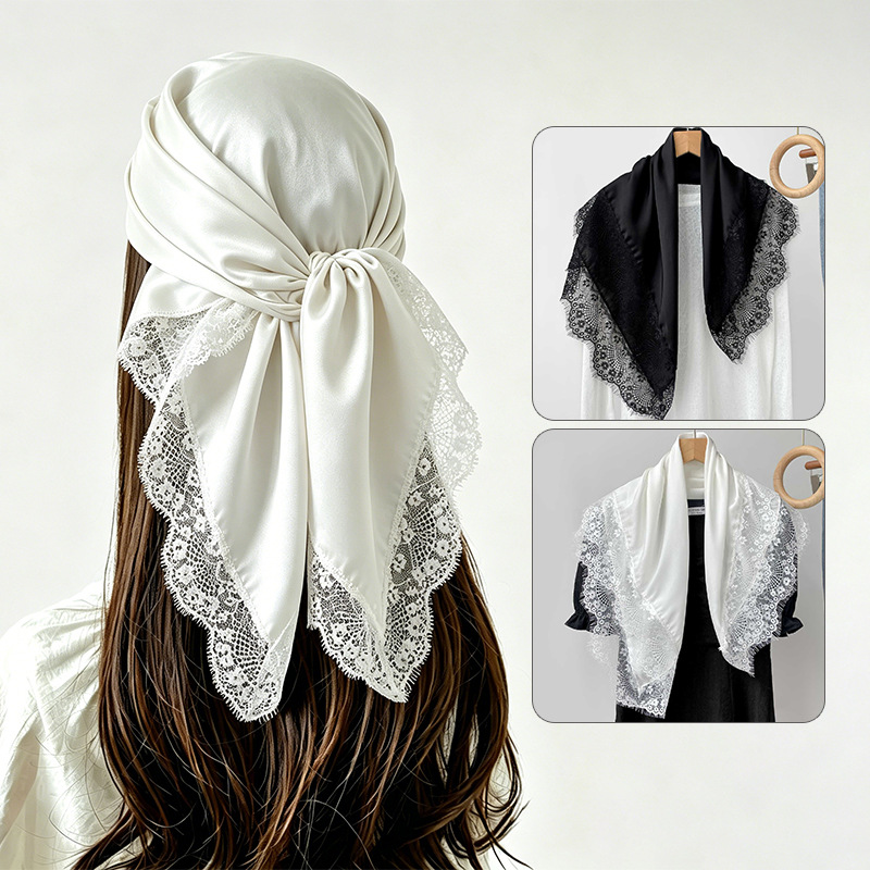 70x70cm 정사각형 스카프 여성용 레이스 트림 히잡 - Head Wrap Turban 리뷰 및 가격
